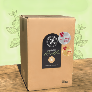 Cubi de 5 litres de Liqueur de Menthe 'La Petite Merveille', médaillé Or Lyon 2024 et Argent Lyon 2025.