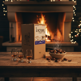 Soirée d'hiver au coin du feu avec le BIB Le Rocher du Diable et un bol de marrons chauds fumants