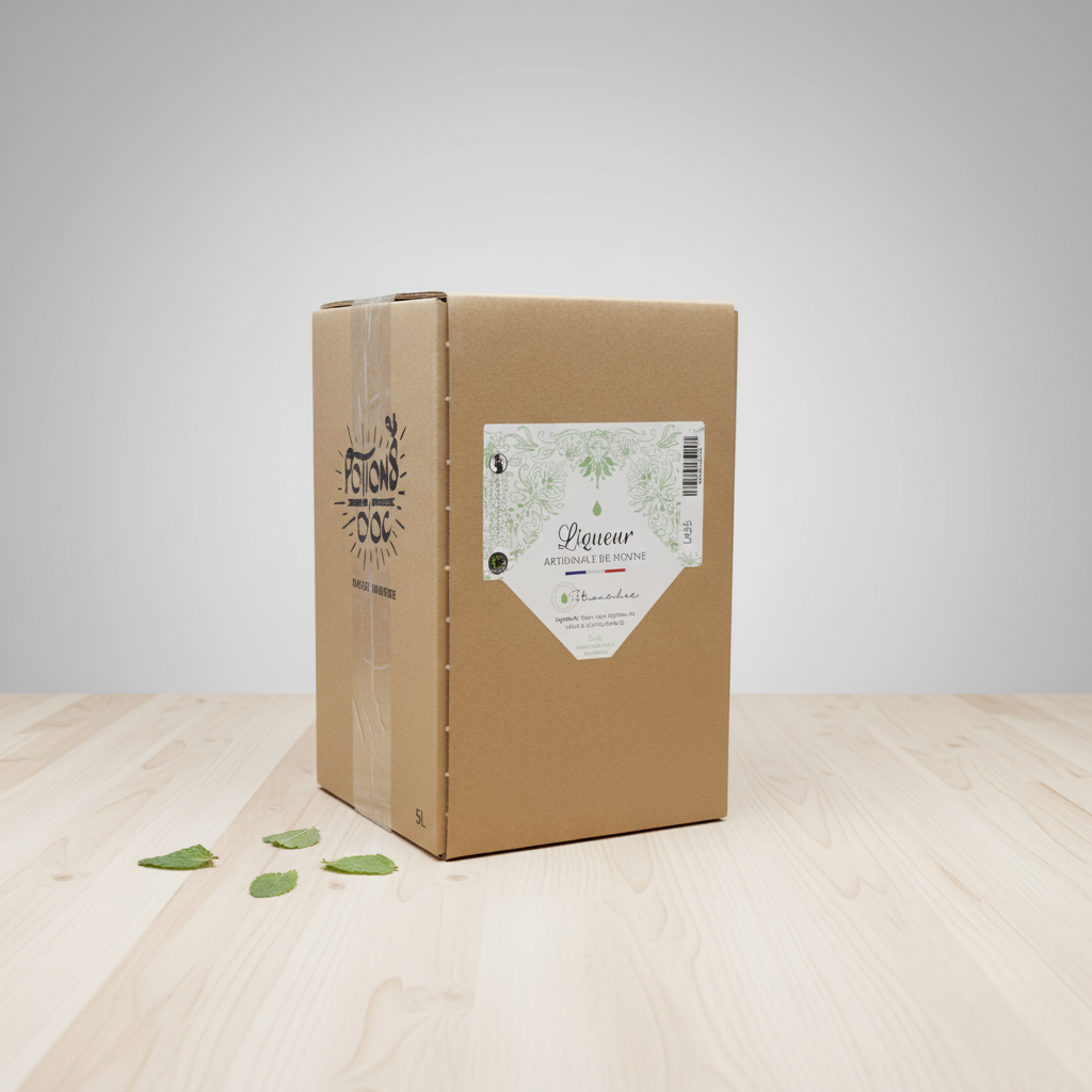 Cubi de Liqueur de Menthe 5L Potions d'Oc - Ingrédients naturels et feuilles de menthe fraiche