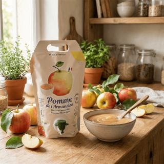 Pouch-up Pomme de l'Armandine - Compote de pomme bio 100% fruits en format familial avec robinet verseur