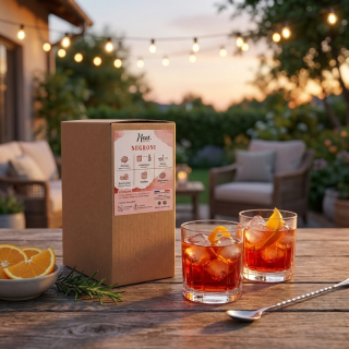 Cocktail Negroni rouge servi sur glace avec tranche d'orange - Ambiance apéritif terrasse