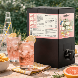 Apéritif convivial en extérieur avec la fontaine 3L Virgin Pink Tonic